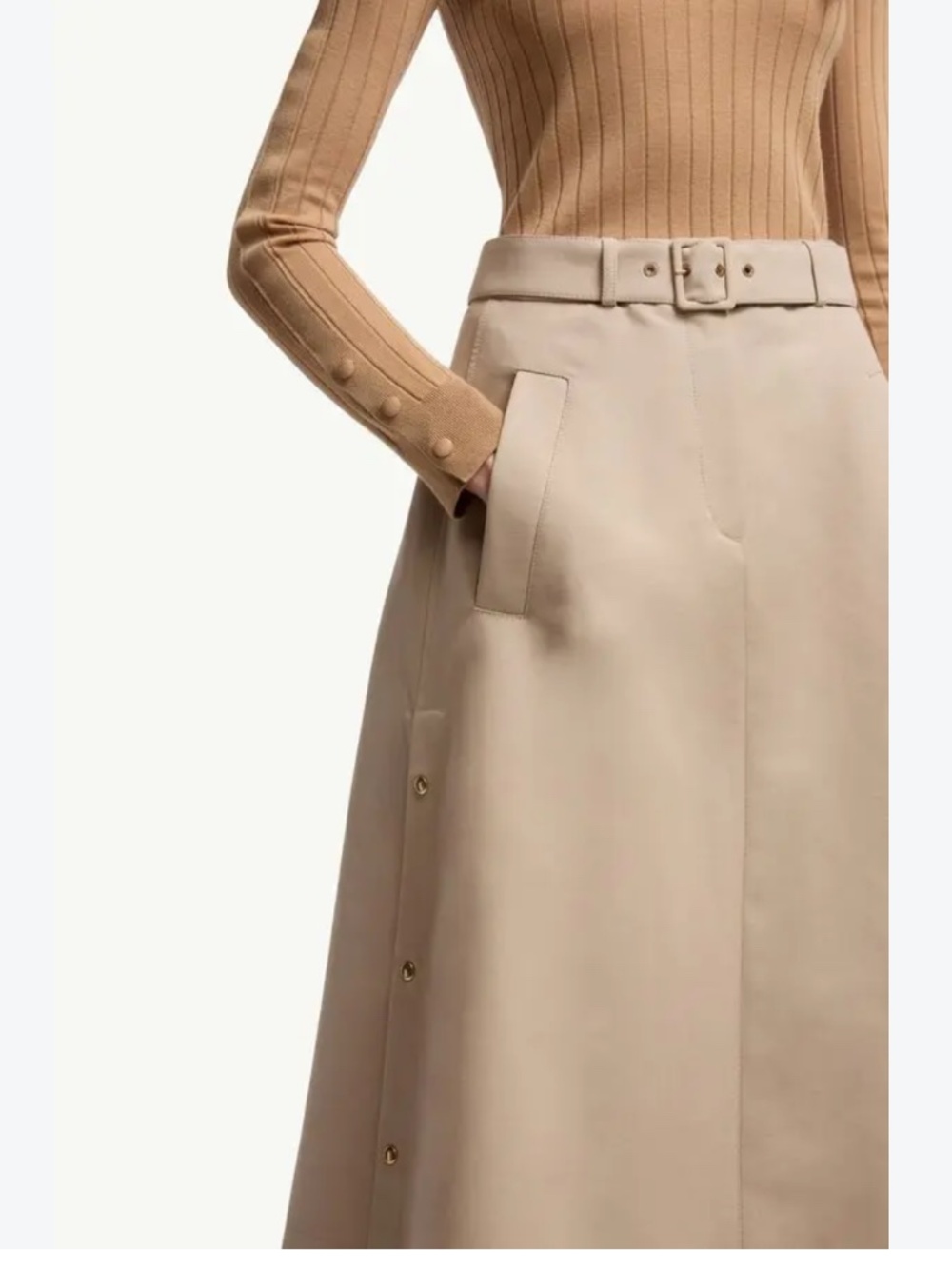 MONCLER Belted cotton-gabardine midi skirt